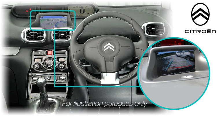 Citroen C3 Picasso retrofit reversing rear view camera kit solution - 7" Touch Screen SMEG System 